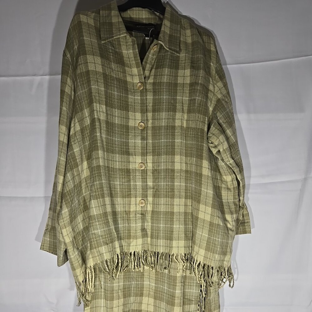 NortonMcnaughton 2-piece Suit 22W Skirt/Jacket Wool Sage Plaid with Fringe